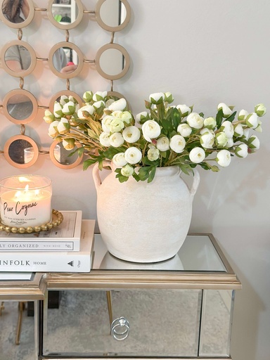 [13238A] Rama ranunculus blancos con hojas