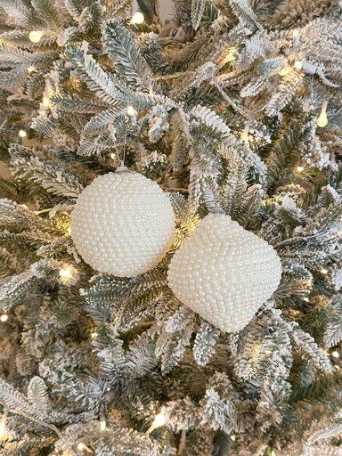 [55568B-WH] Set de 2 esferas blancas con perlas